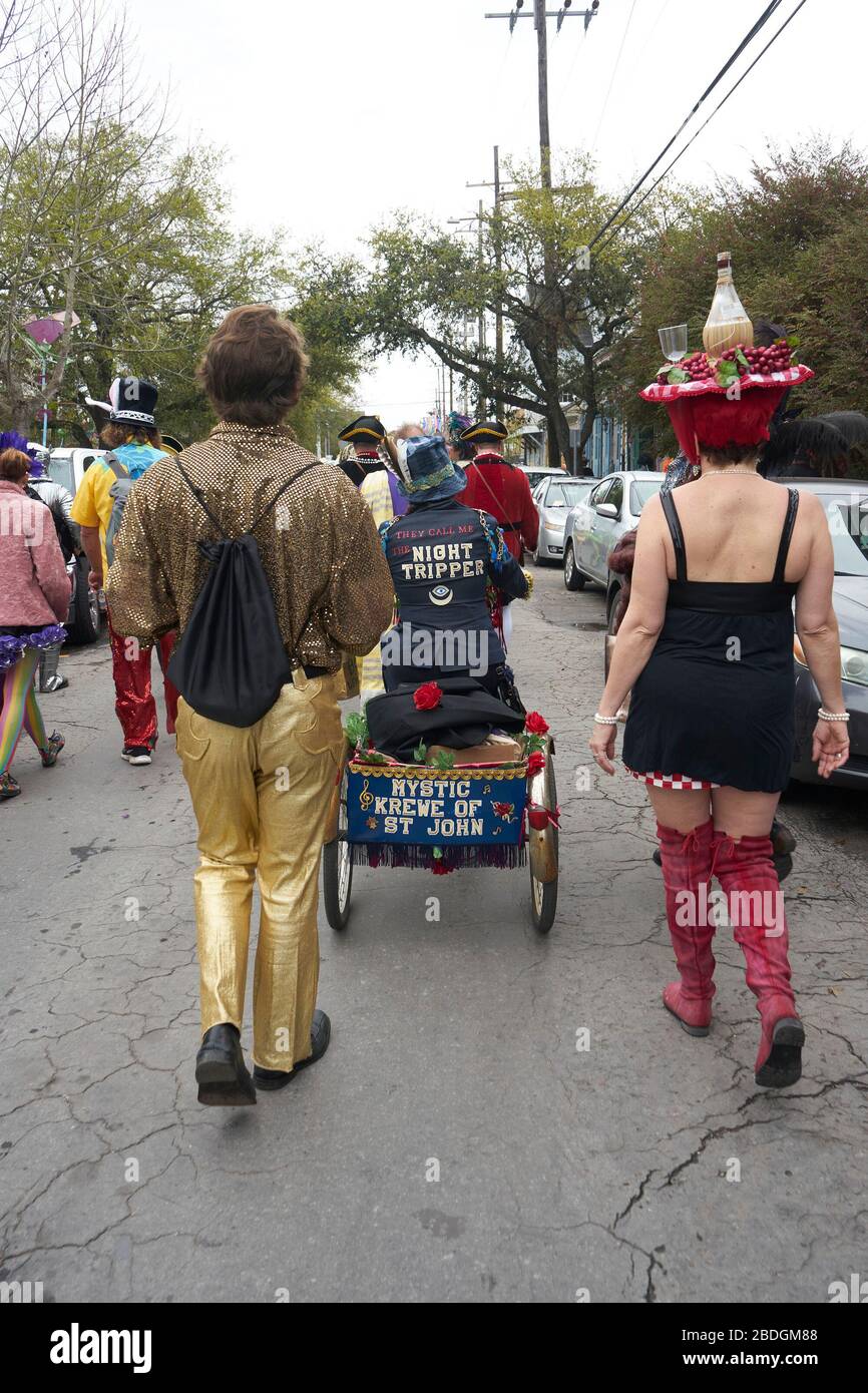 Parade goers during Mardi Gras in New Orleans. Stock Photo