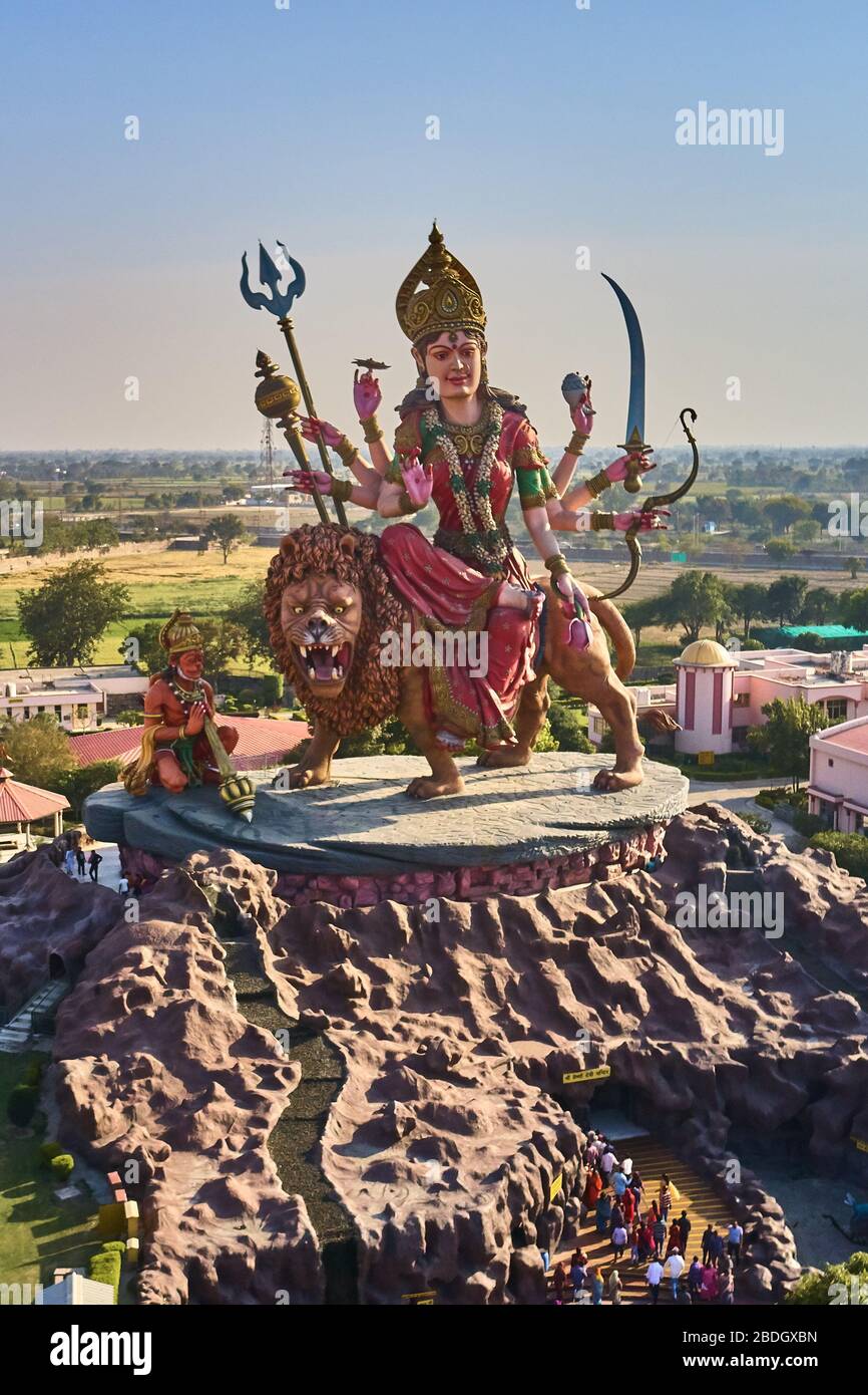 Durga temple in Vrindavan, Idnia, aerial drone view Stock Photo