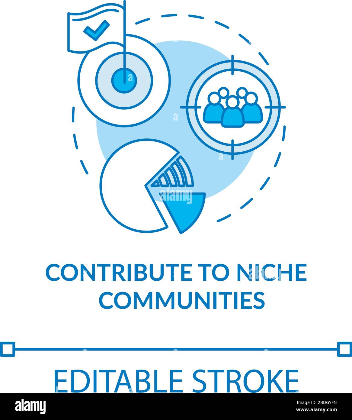 Contribution to niche communities, client search concept icon. Market ...