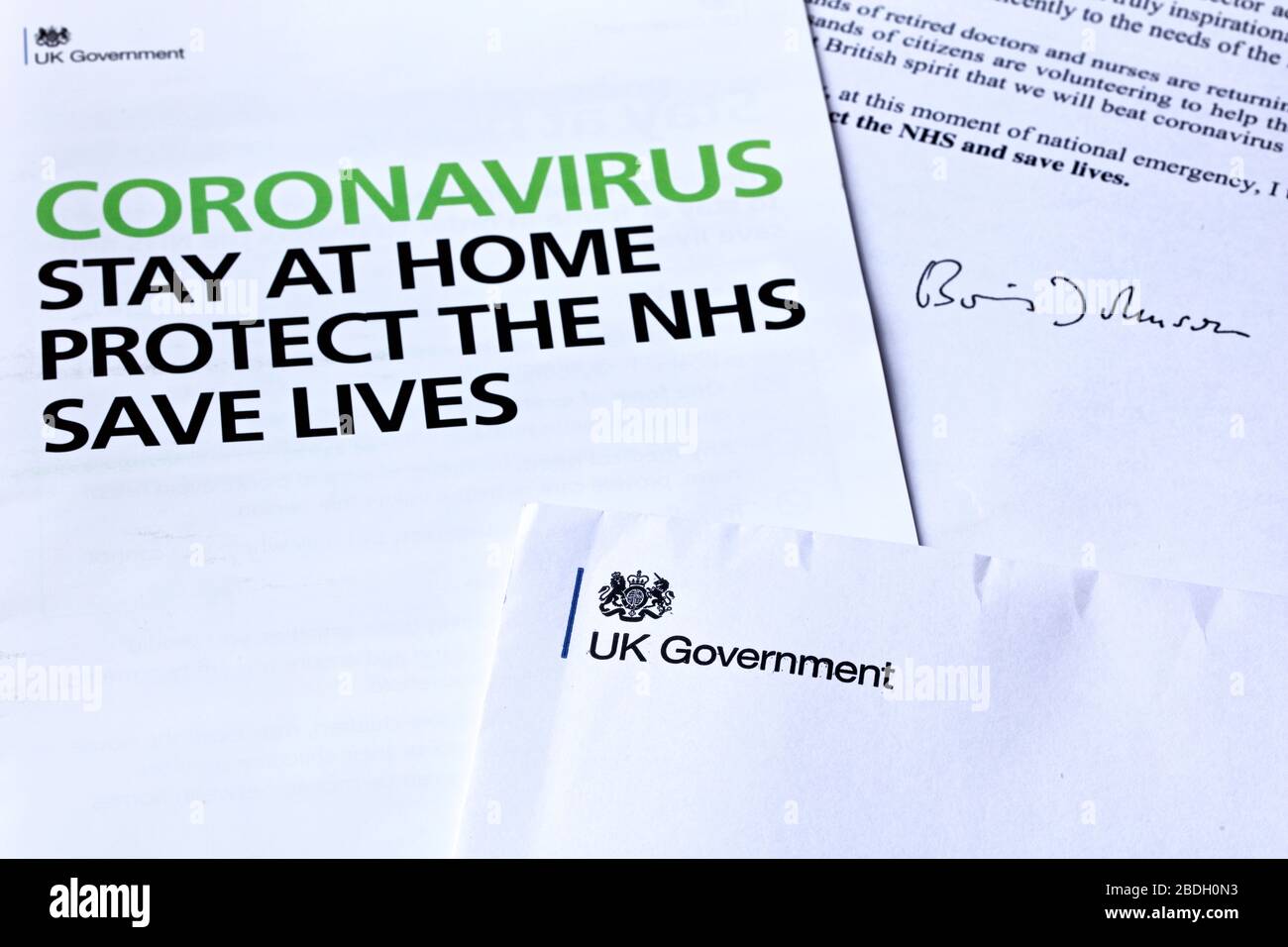 Coronavirus - Boris Johnson letter to the nation giving advice to protect yourself and the NHS Stock Photo
