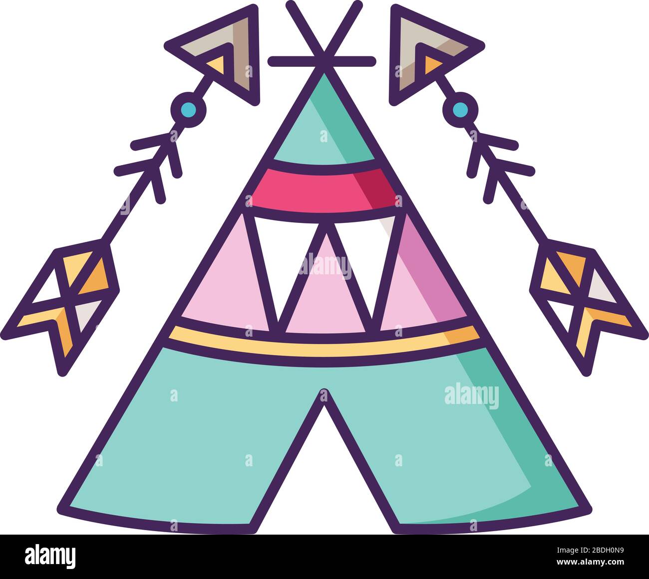 Tribal teepee in boho style RGB color icon. Native American Indian ...