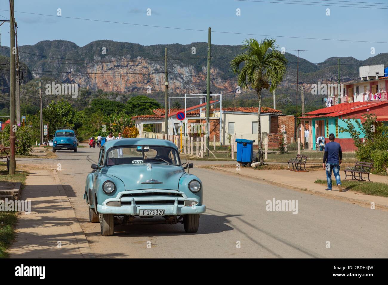 VINALES, CUBA - DECEMBER 14, 2019: Classic American old cars in the Vinales Valley, Cuba Stock Photo