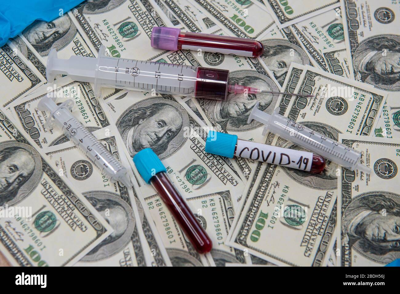 The economic situation of the dollar and the disease covid-19. Stock Photo