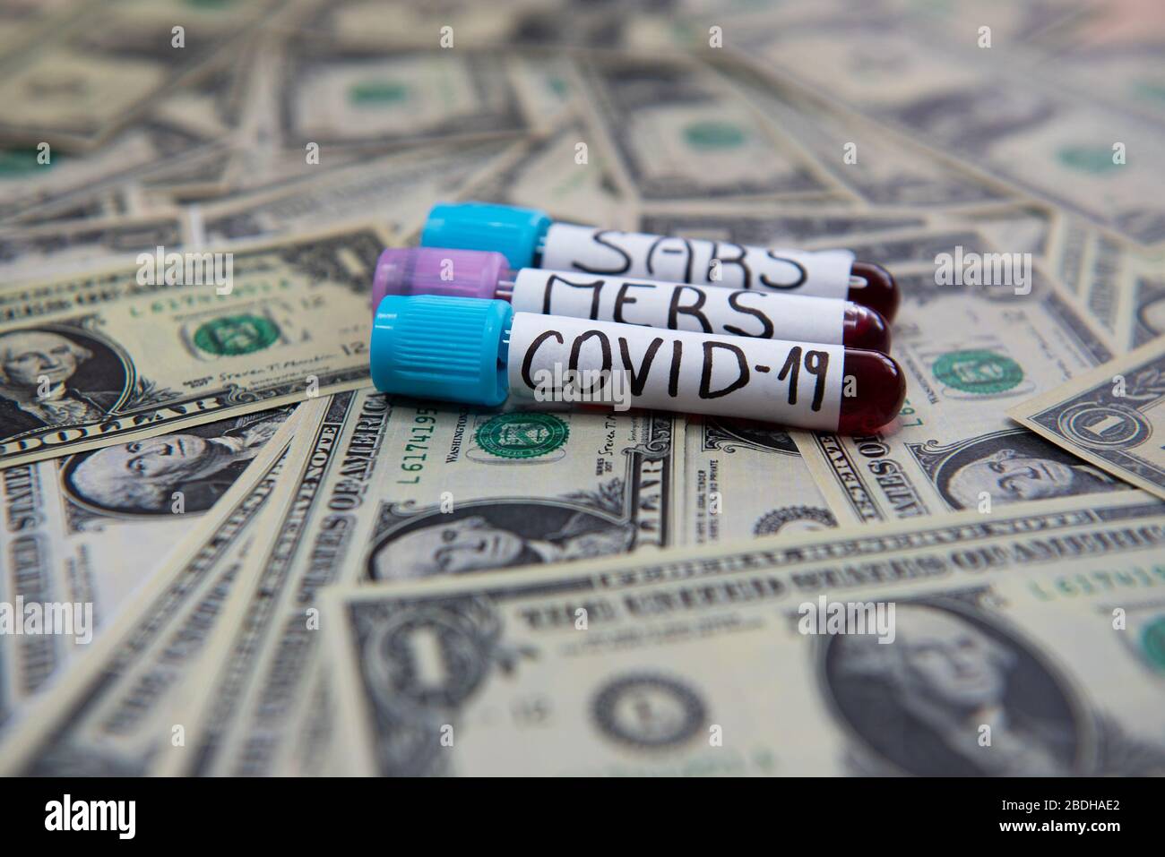 The economic situation of the dollar and the disease covid-19. Stock Photo