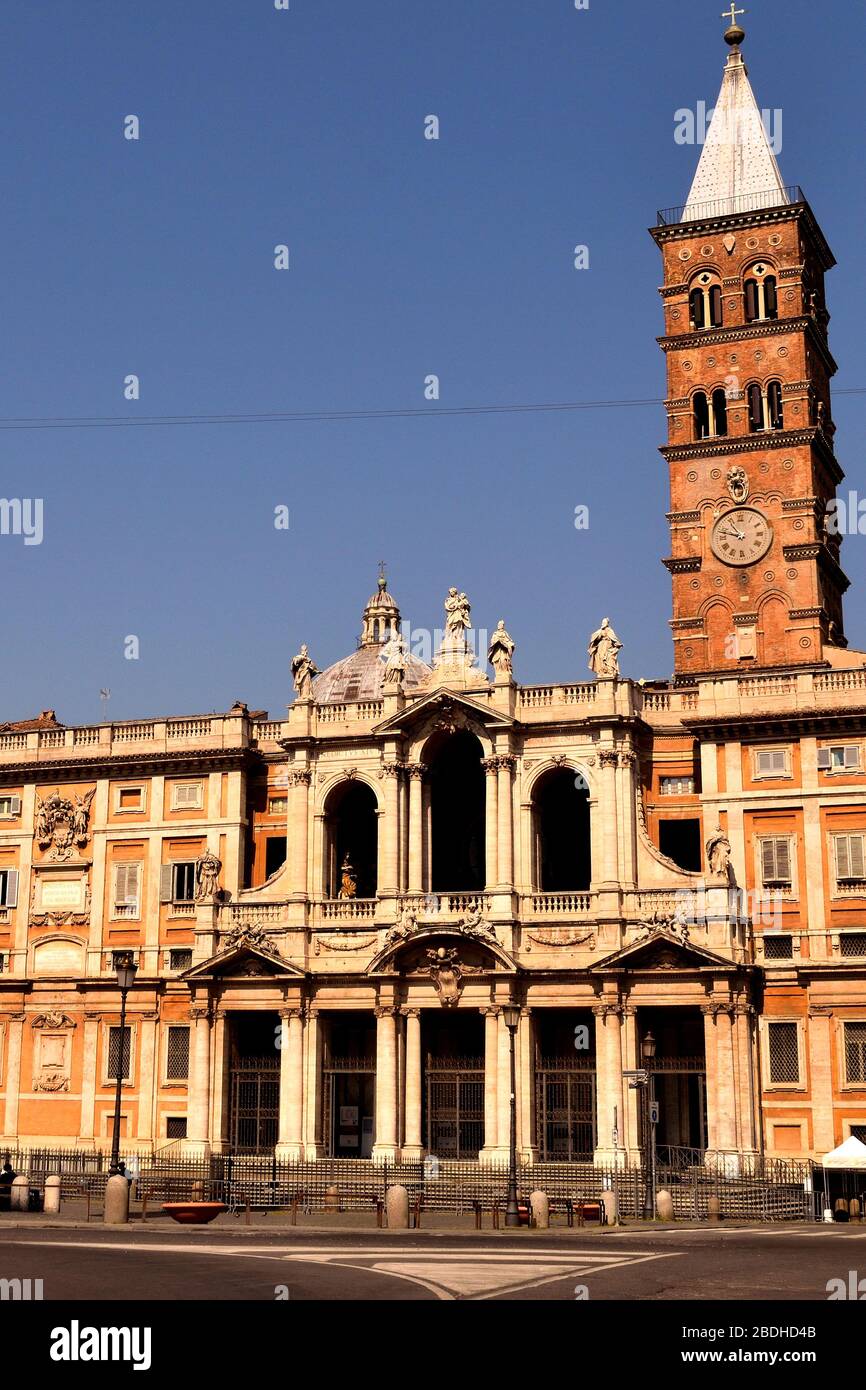April 8th 2020, Rome, Italy: View of the Basilica di Santa Maria Maggiore without tourists due to the lockdown Stock Photo