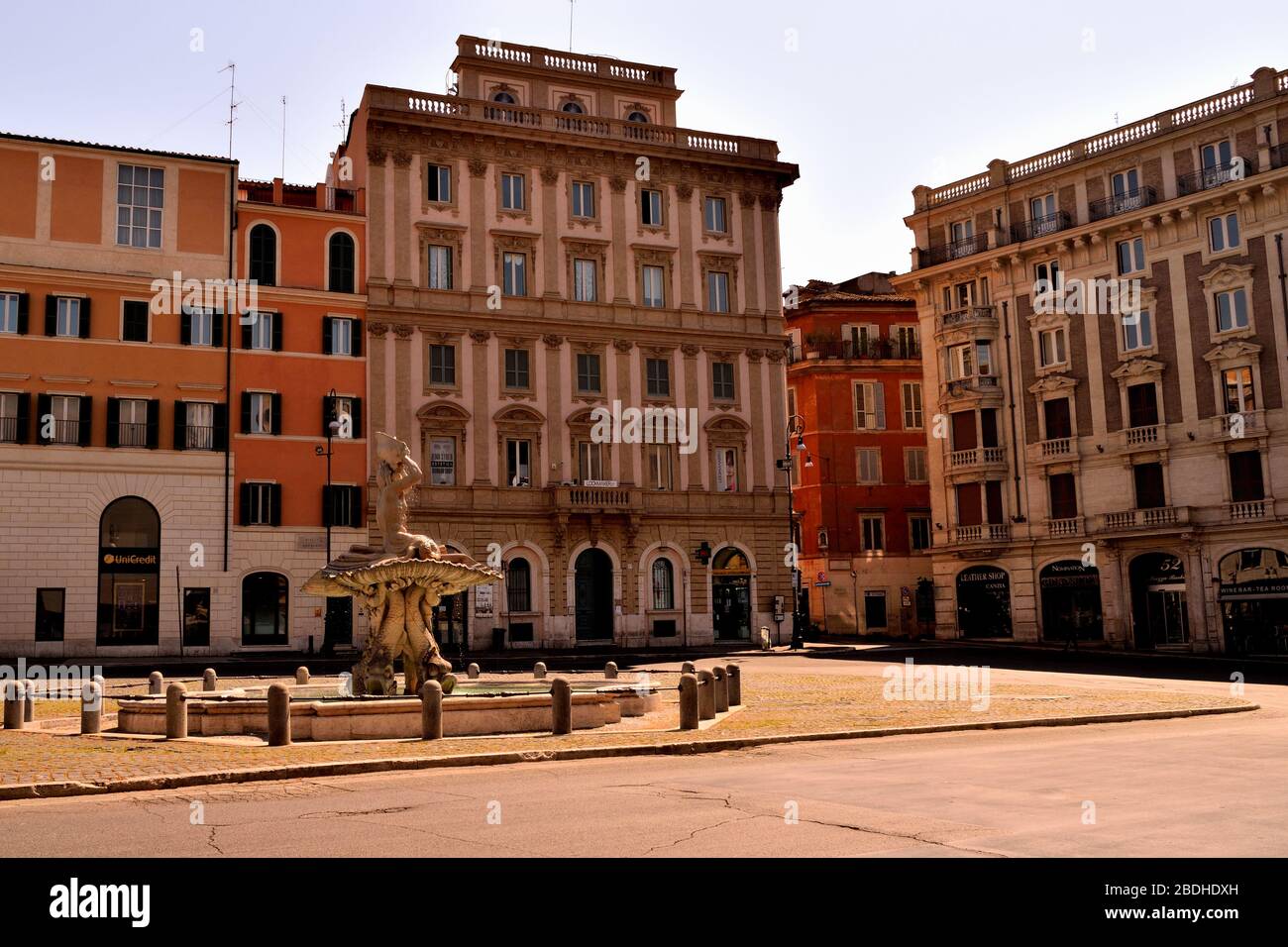 April 8th 2020, Rome, Italy: View of the Barberini Square without tourists due to the lockdown Stock Photo