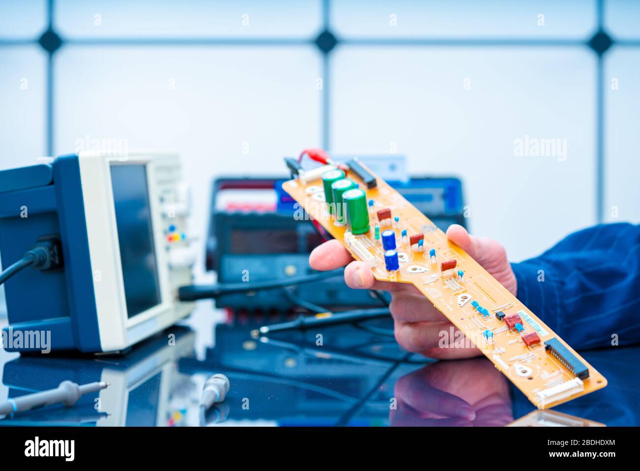 PCB witch microcontroller in electronics laboratory Stock Photo