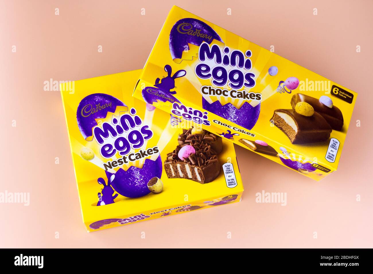 Boxes of Cadbury mini eggs easter cakes Stock Photo