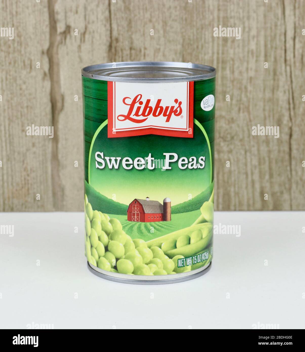Spencer, Wisconsin, U.S.A. , April, 8, 2020    Can of Libby's Sweet Peas    Libby's was first introduced in 1869 and is Headquartered in Chicago Ill. Stock Photo