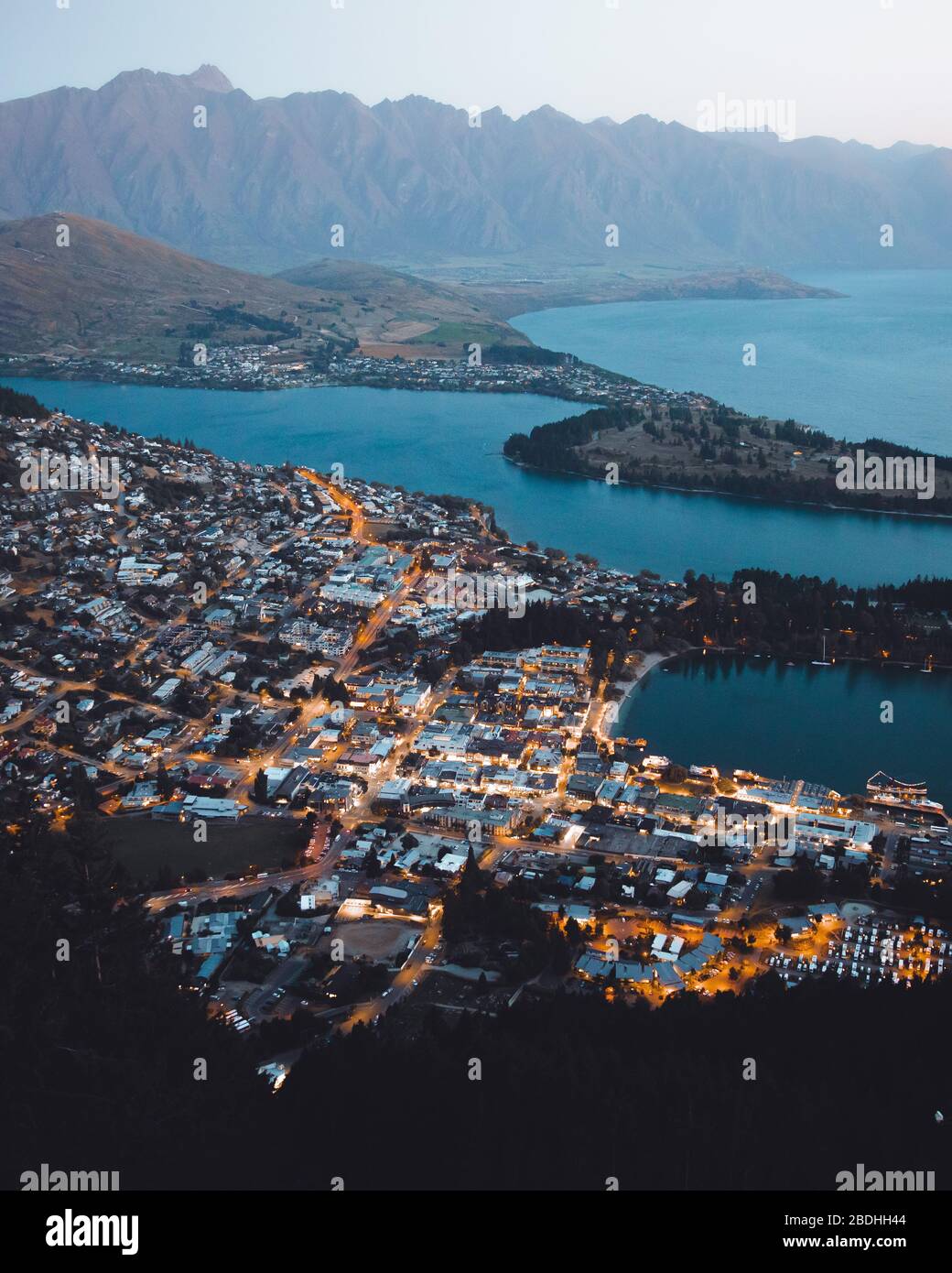 Queenstown Skyline Viewpoint at Sunset Stock Photo