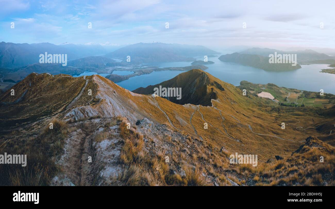 Roys peak at sunrise, New Zealand Stock Photo