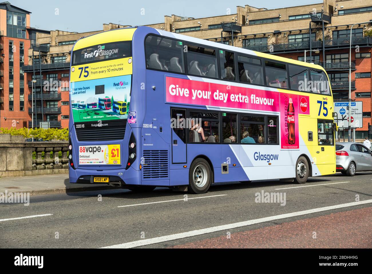 First Bus Glasgow, a Number 75 bus in Glasgow city centre, Scotland, UK Stock Photo