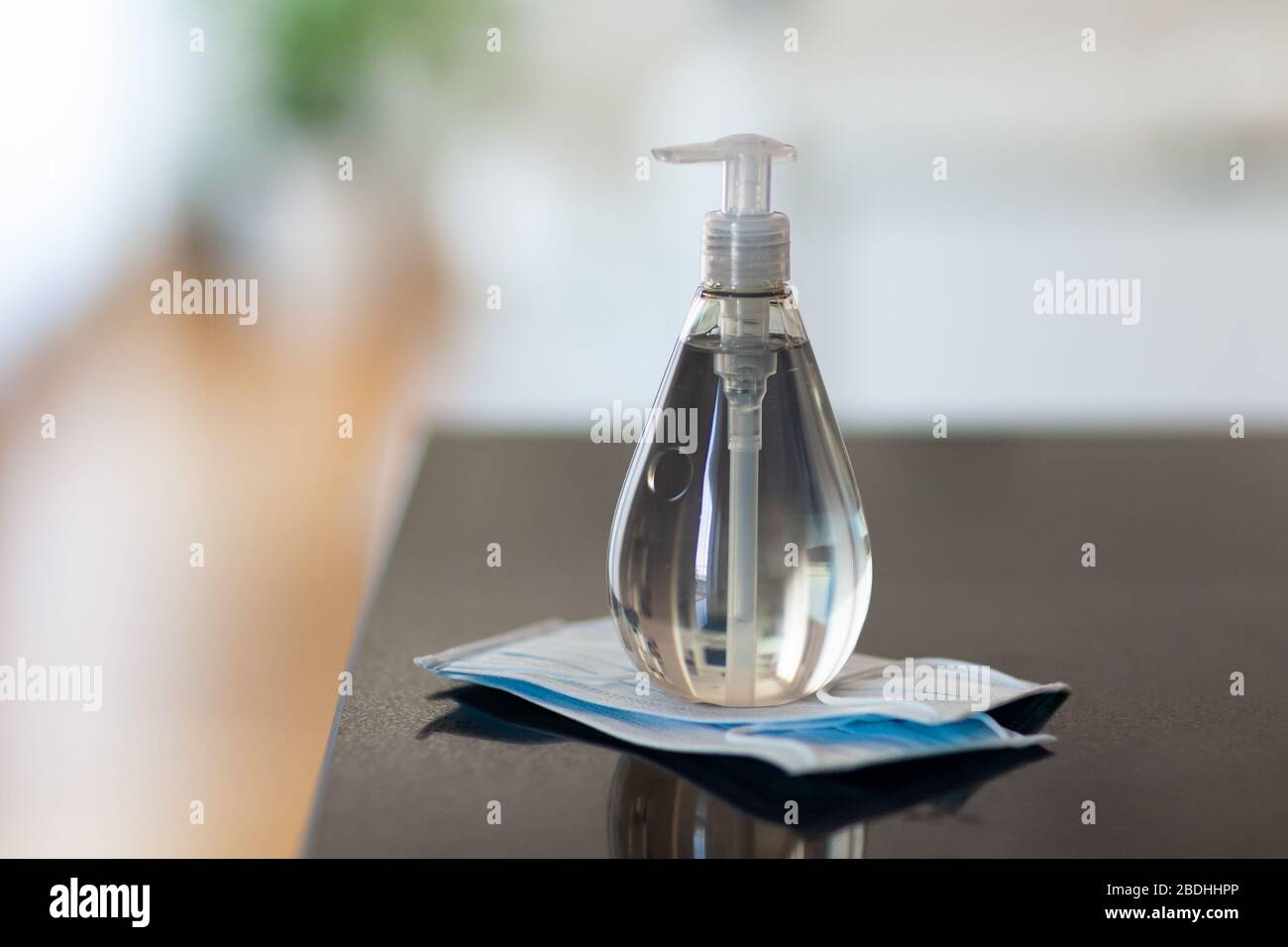 Antibacterial antiseptic hand sanitizer gel bottle and surgical masks ...