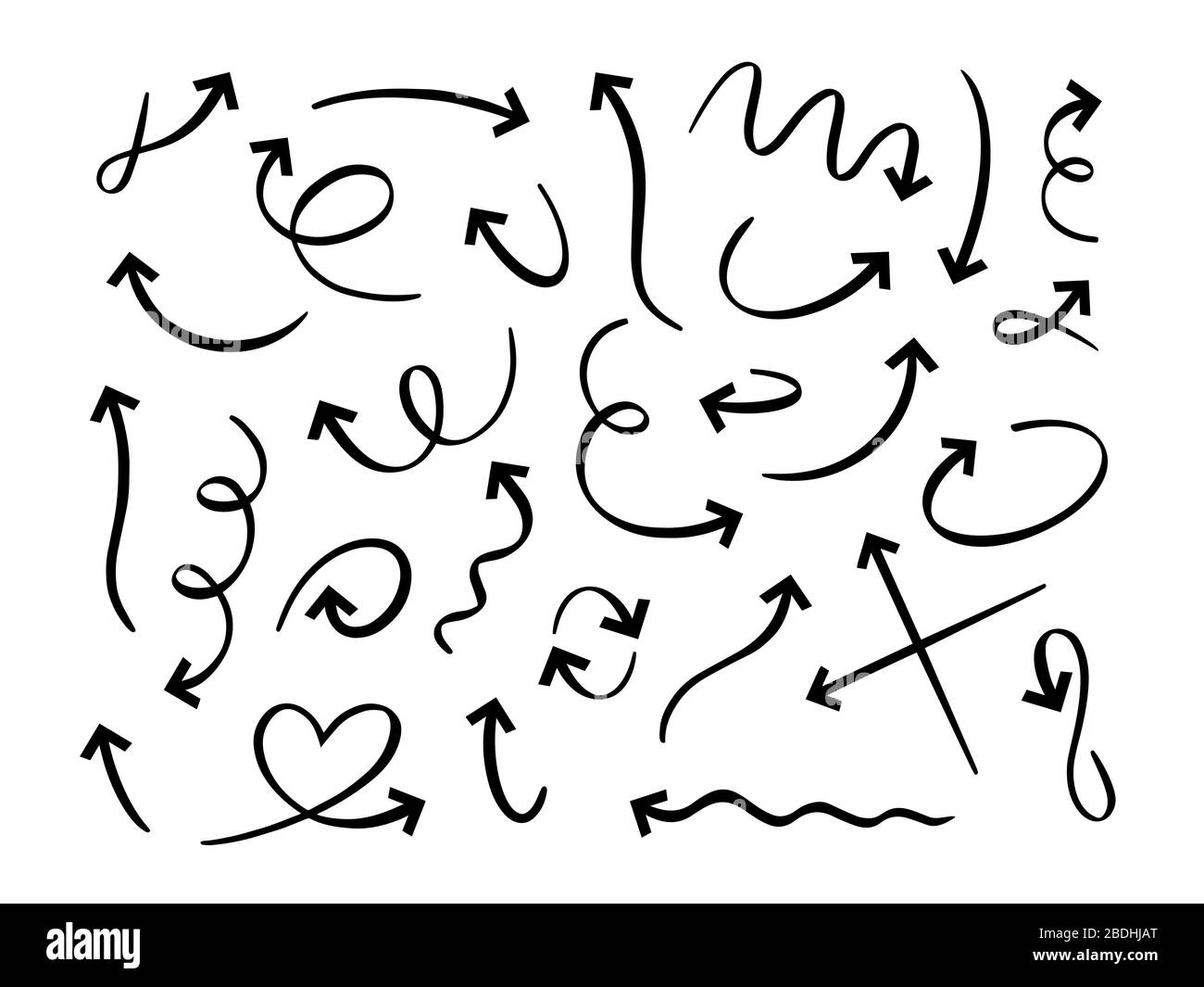 Hand Drawn Black Arrows Curved Scribble Arrow Sketch Pointer Line And Doodle Vector Set Round 3530