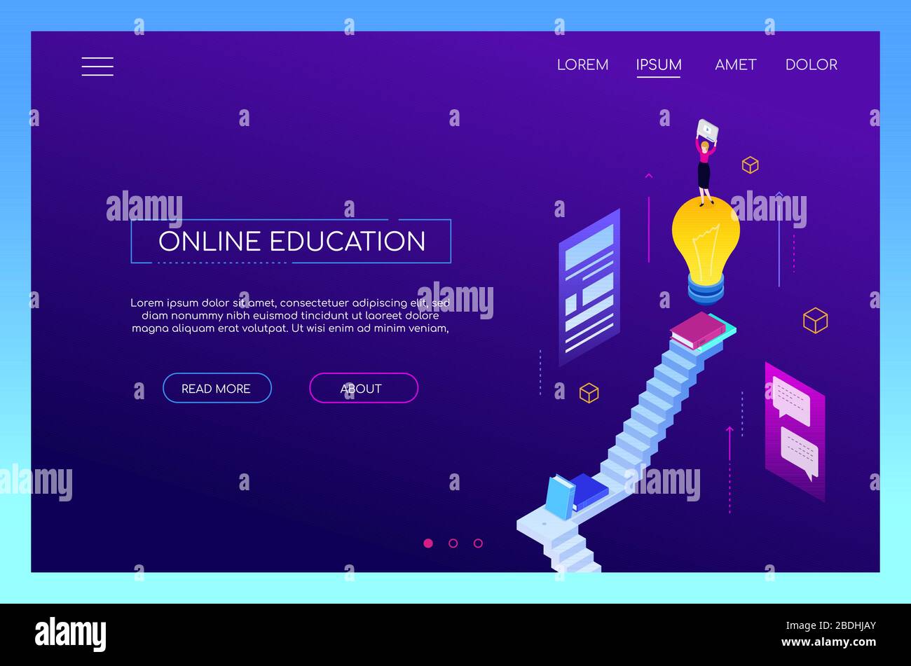 Online education concept - modern isometric vector web banner Stock Vector