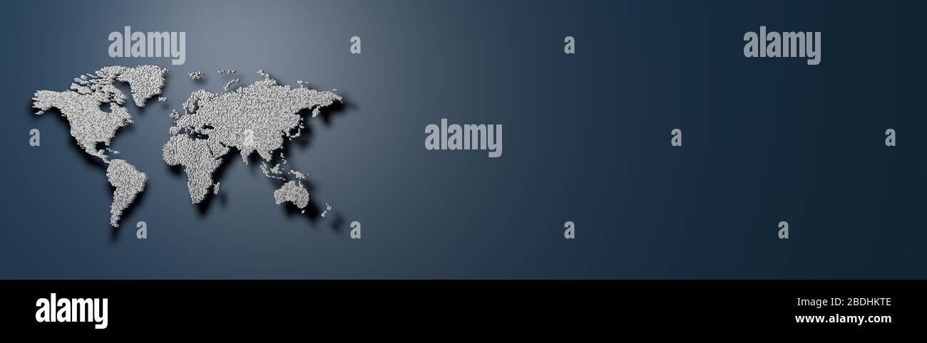 Square dotted world map on blue background banner Stock Photo - Alamy