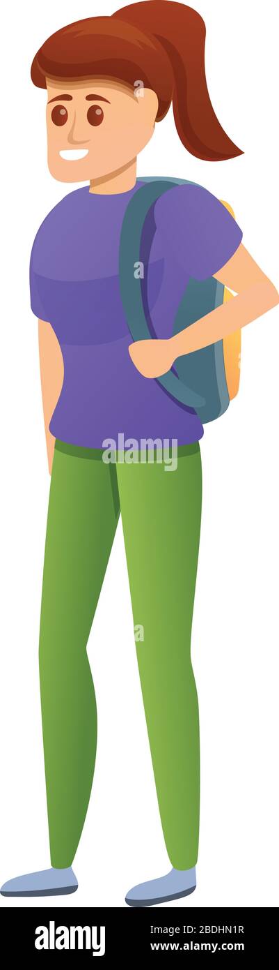 Student girl with backpack icon. Cartoon of student girl with backpack vector icon for web design isolated on white background Stock Vector