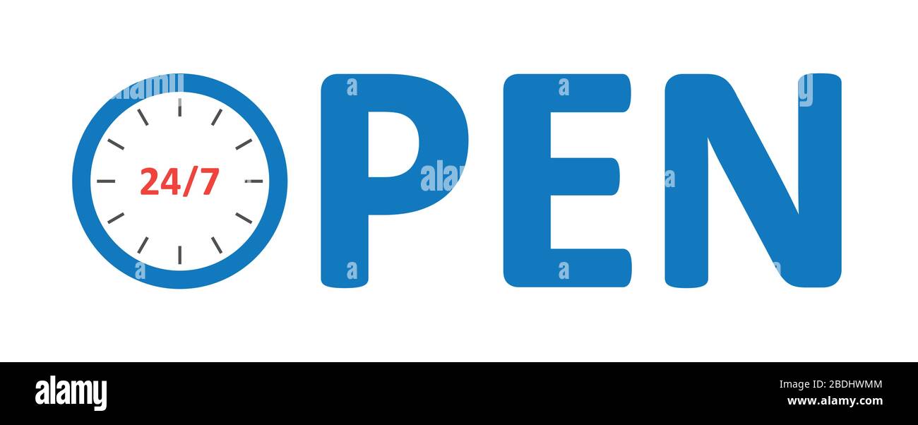 Open shop with 247 clock time, vector in flat color Stock Vector Image