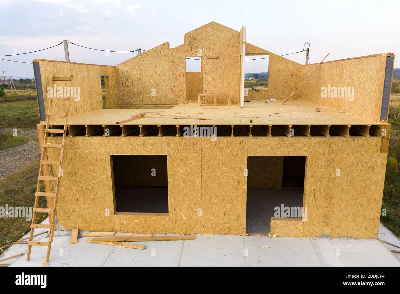 Construction of new and modern modular house. Walls made from composite ...