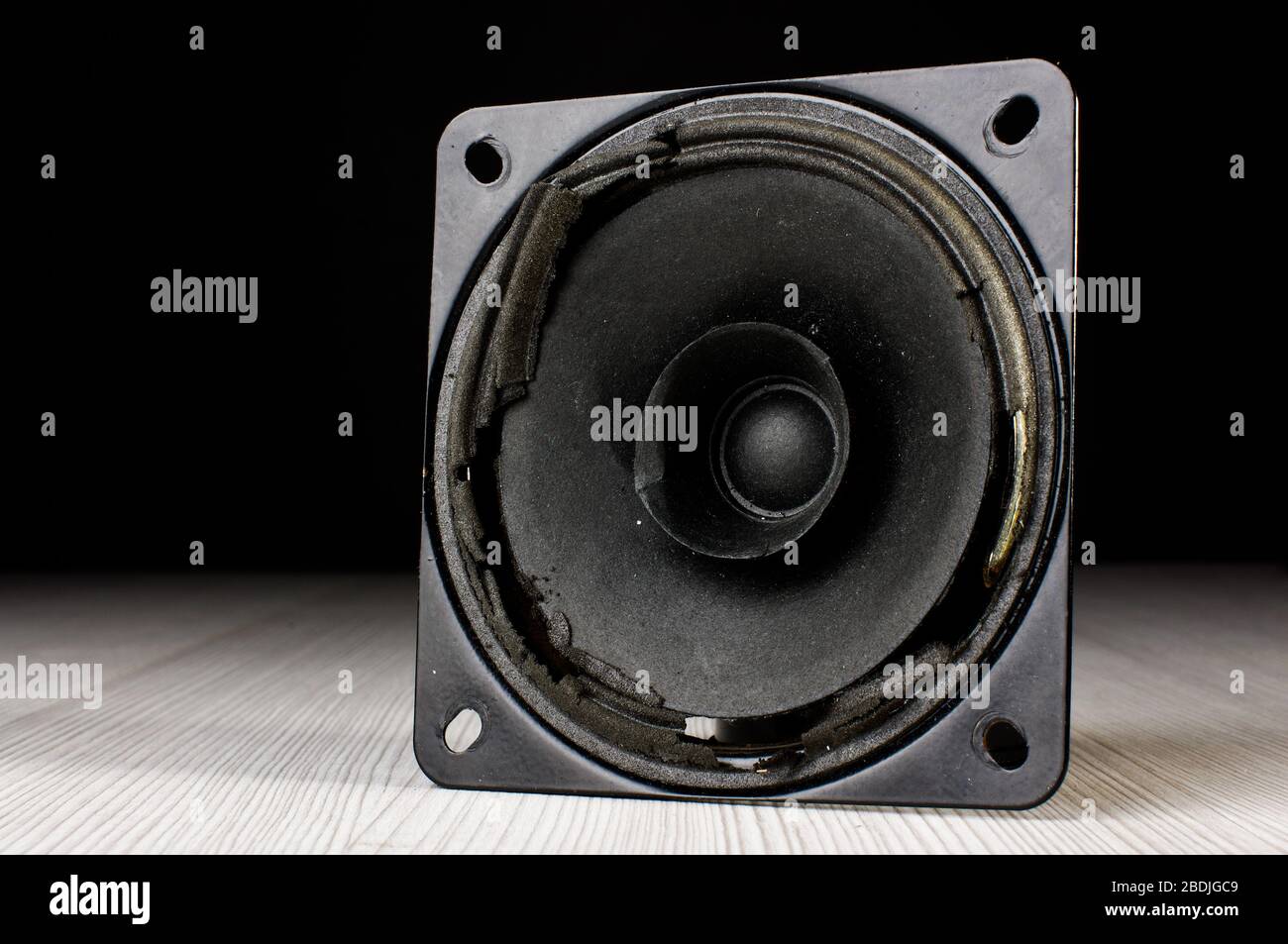Audio Rig Disasters Crashed audio loudspeaker burned from too loud music Stock Photo - Alamy