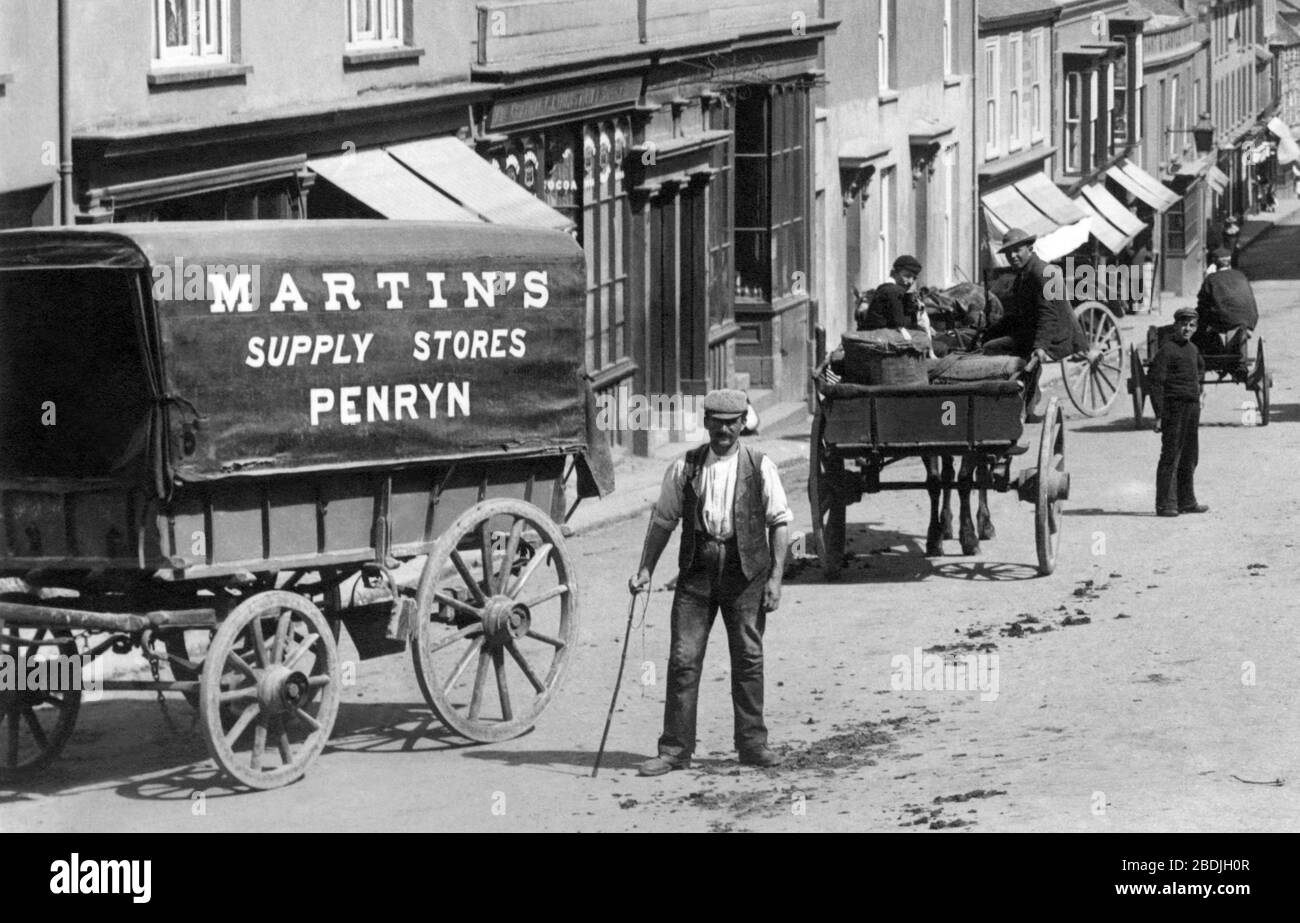 Penryn, Waggon in Market Street 1897 Stock Photo Alamy