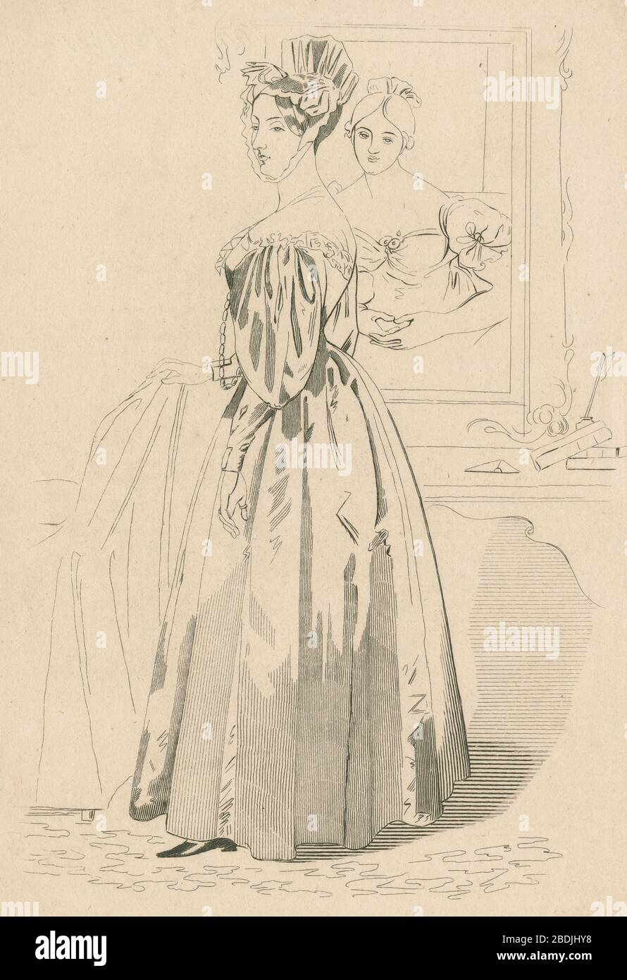 1844 Antique Print Engraving COUNTESS of Blessington Irish Writer Superb Dress Fashion
