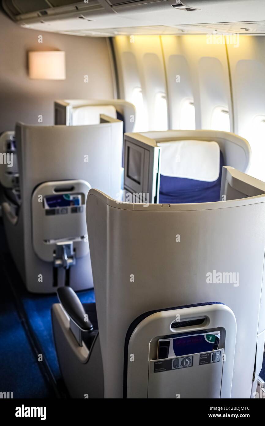 Interior view of Empty Airplane seats on board a luxury jet liner Stock ...