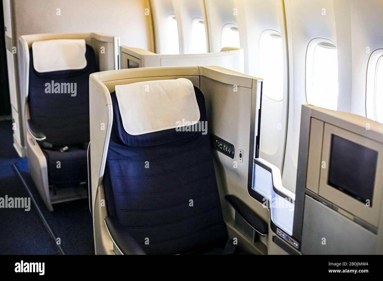 Interior view of Empty Airplane seats on board a luxury jet liner Stock ...