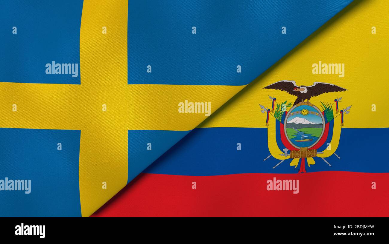 Two states flags of Sweden and EcuadorHigh quality business background. 3d illustration Stock Photo