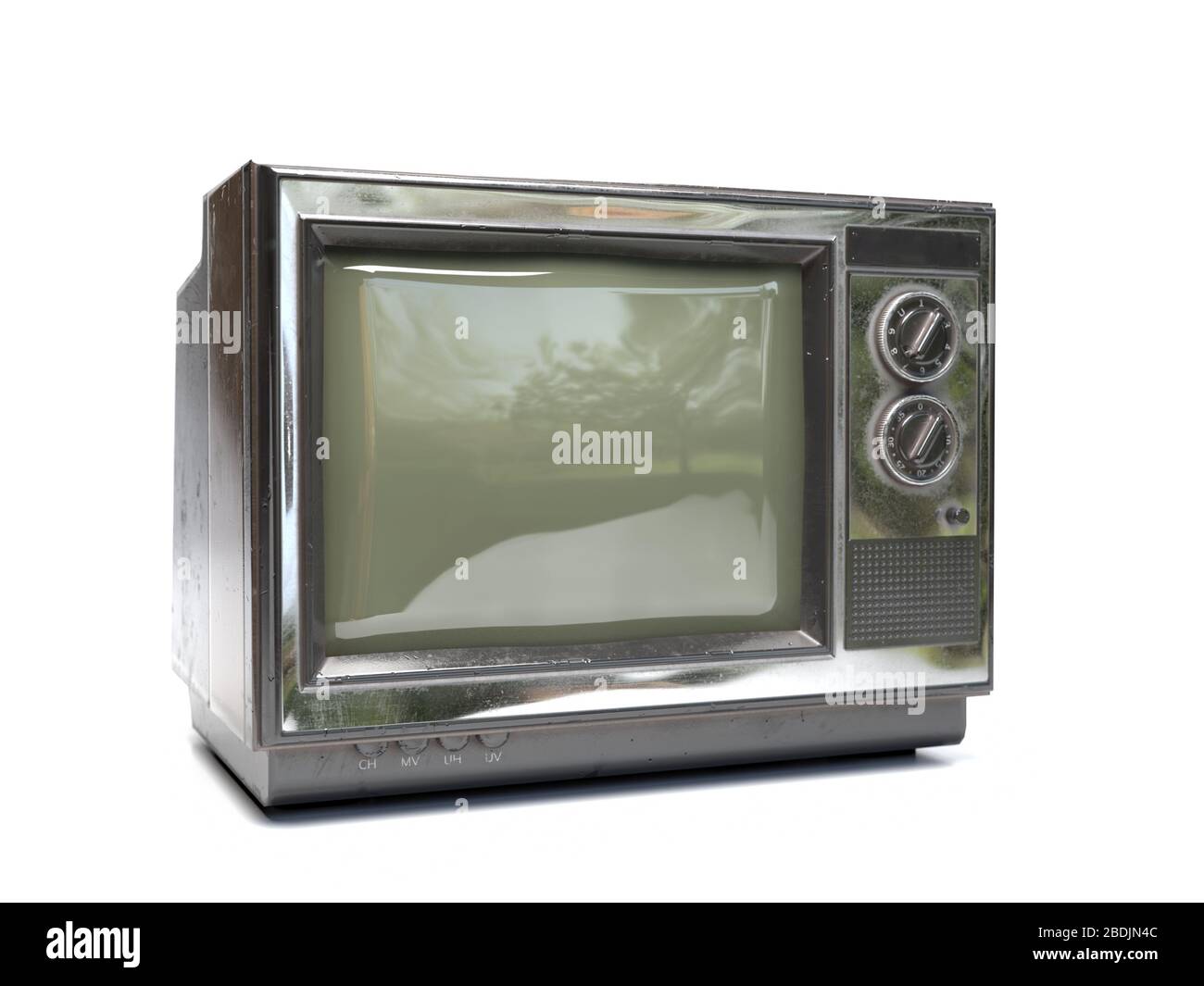 Old analogue television set on white background Stock Photo