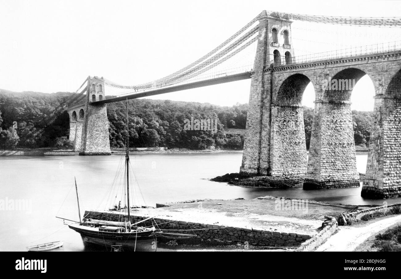 Menai Bridge, Suspension Bridge 1890 Stock Photo Alamy