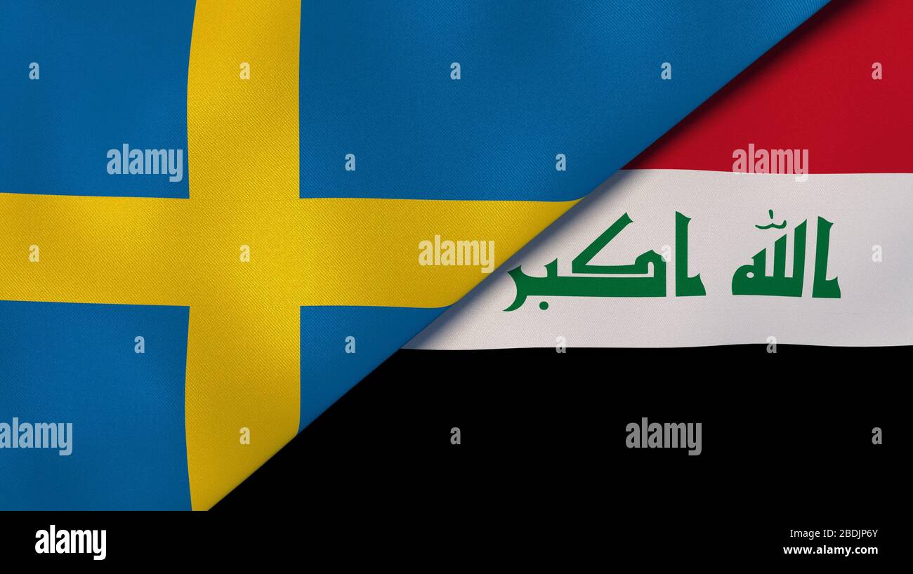 Two states flags of Sweden and IraqHigh quality business background. 3d illustration Stock Photo