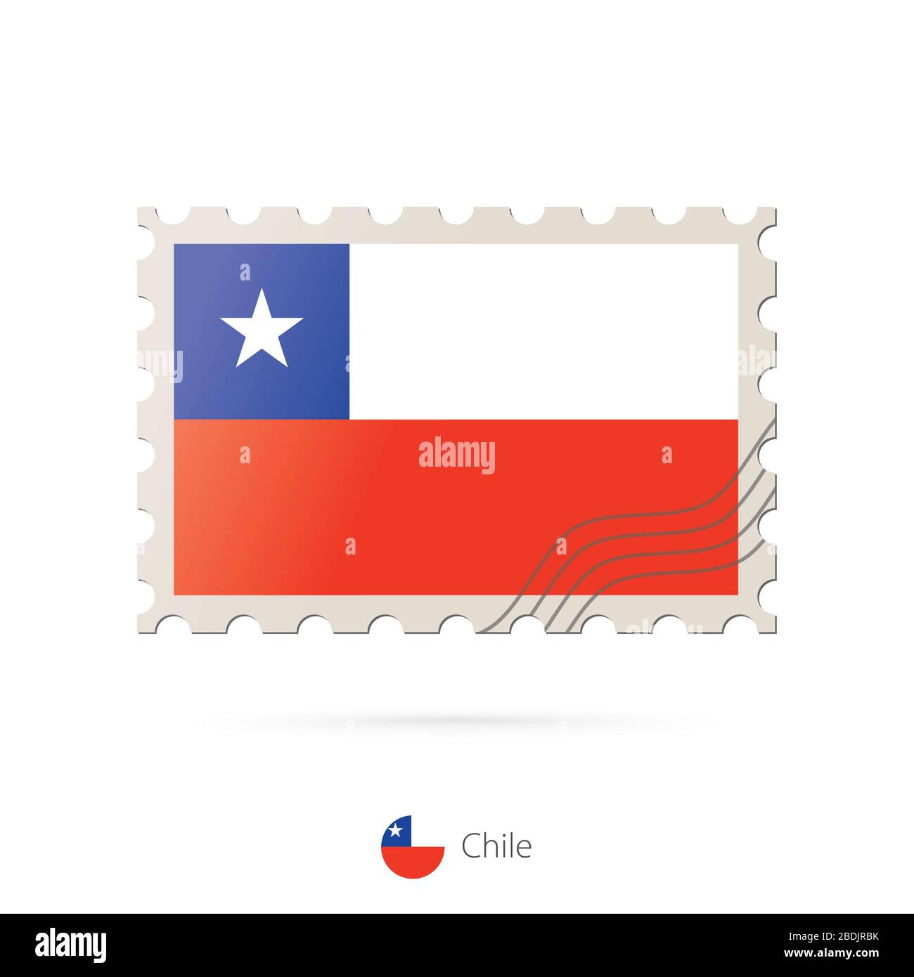 Postage stamp with the image of Chile flag. Chile Flag Postage on white