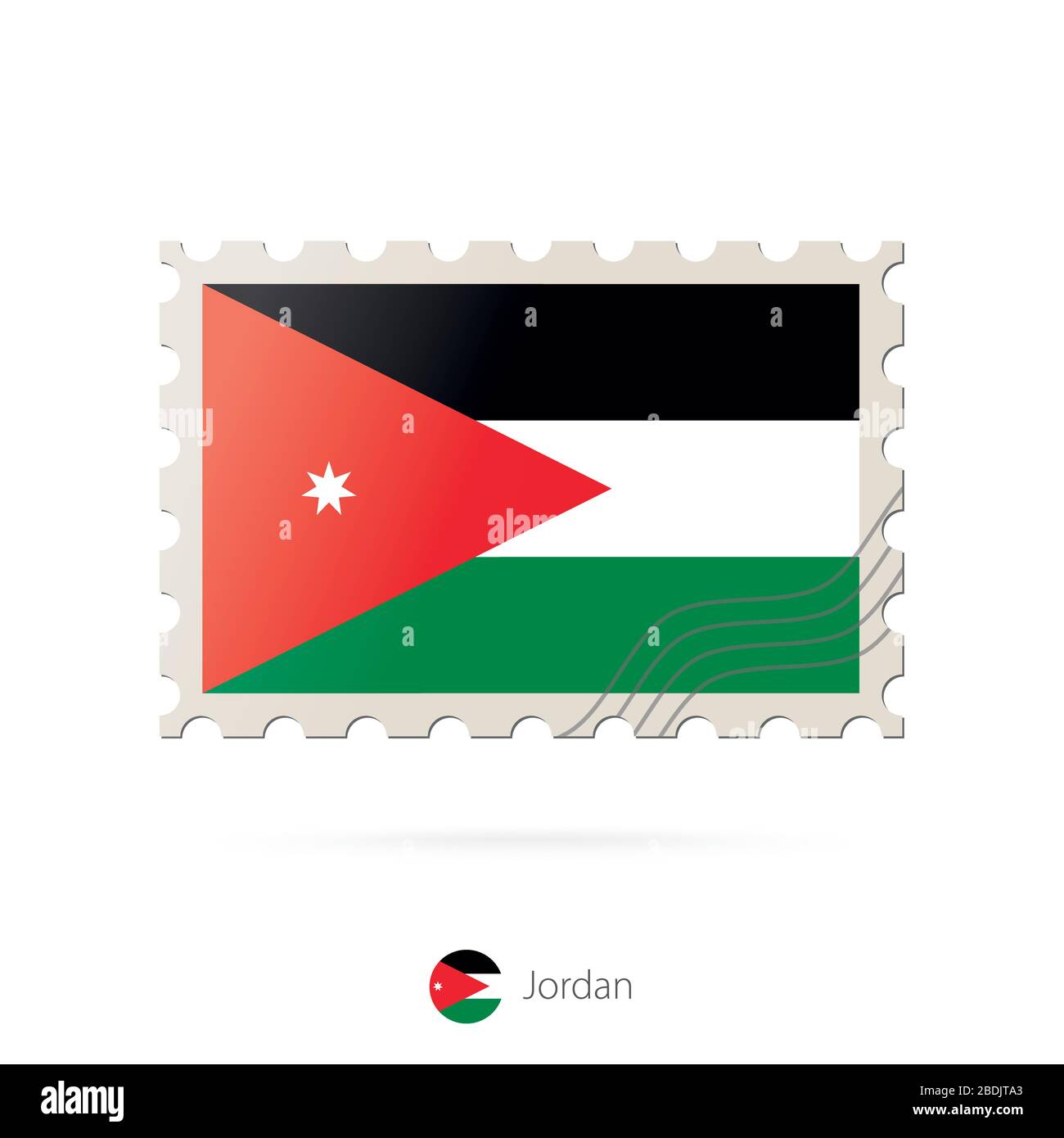 Postage stamp with the image of Jordan flag. Jordan Flag Postage on white background with shadow. Vector Illustration. Stock Vector