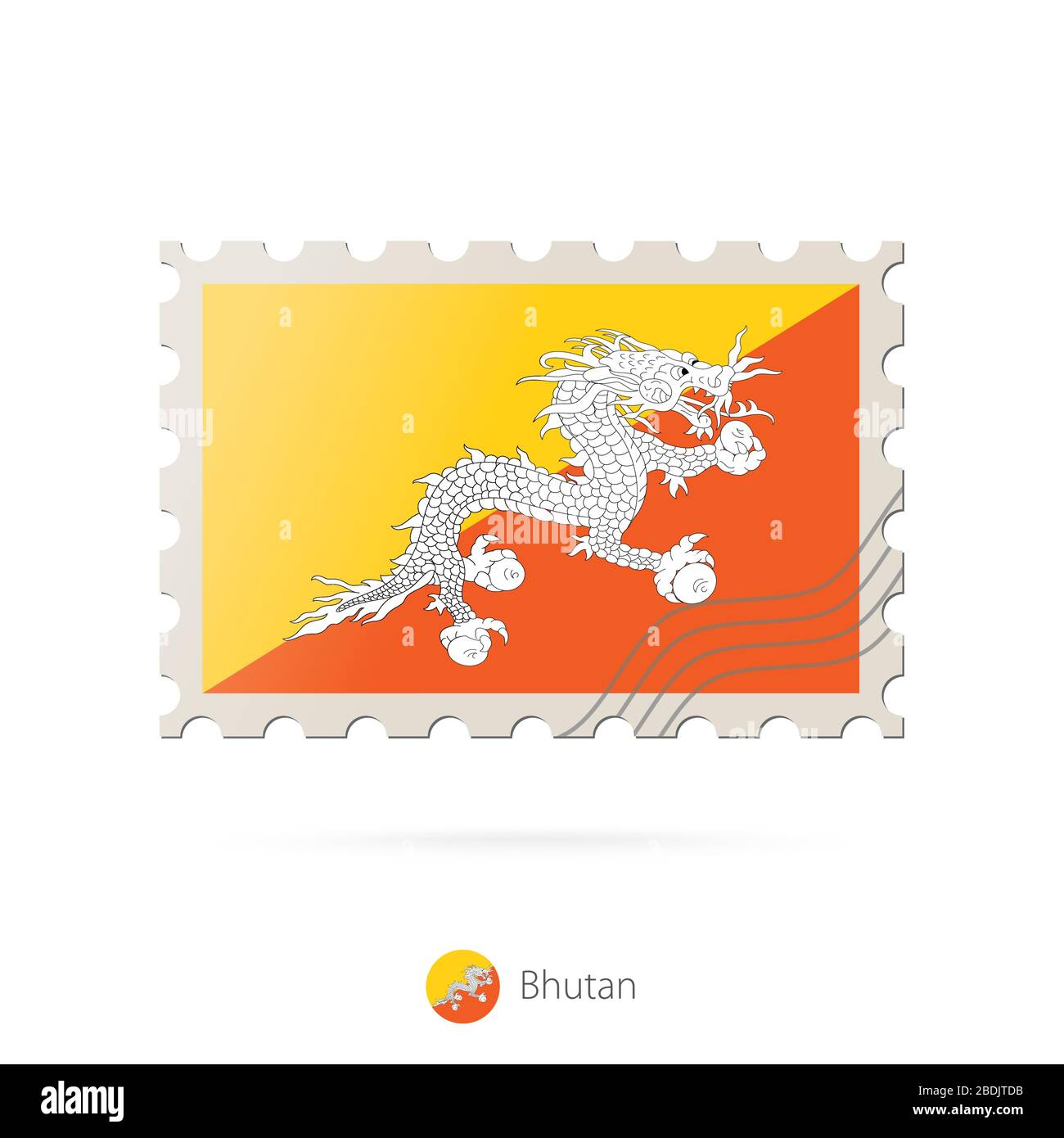 Postage stamp with the image of Bhutan flag. Bhutan Flag Postage on