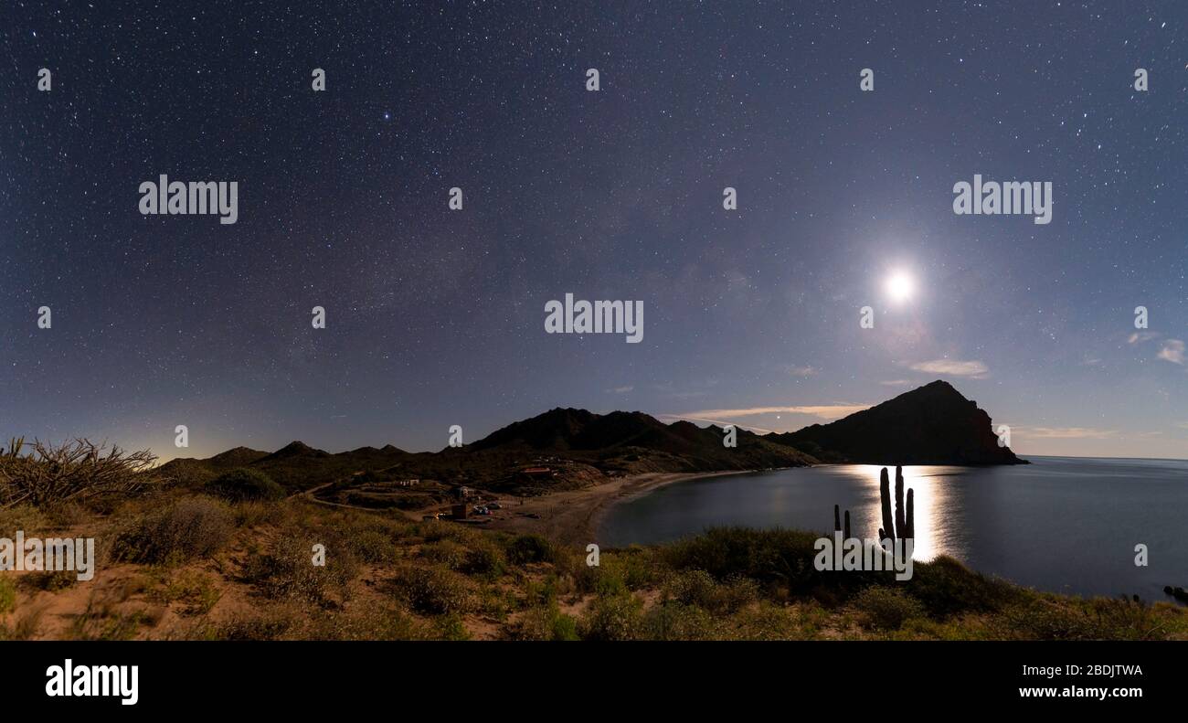 starry night on the beach El Colorado, Sonora Mexico, is located next to the Sonora desert, very similar to the desert of Arizona and Baja California. Stock Photo