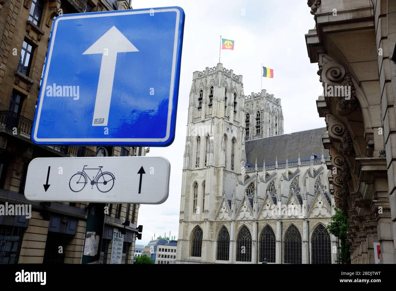 Cathedral of St. Michael and St. Gudula in city centre of Brussels.Belgium Stock Photo