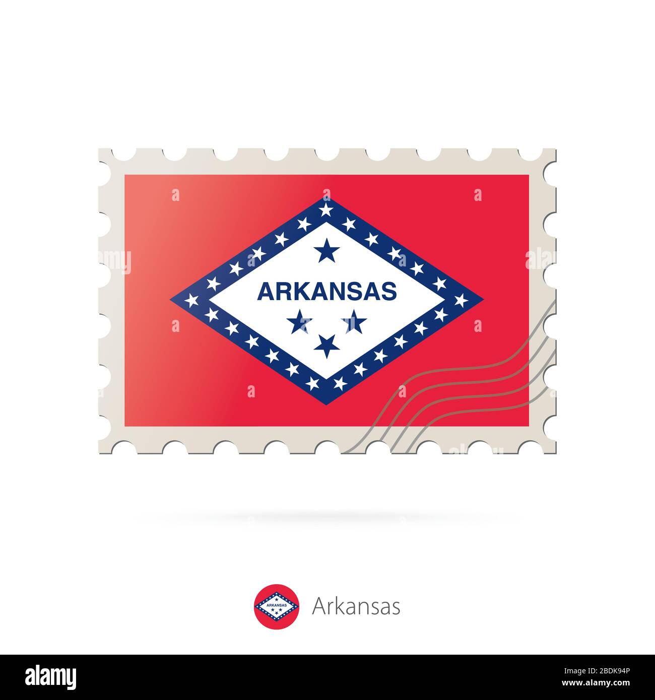 Postage stamp with the image of Arkansas state flag. Arkansas Flag