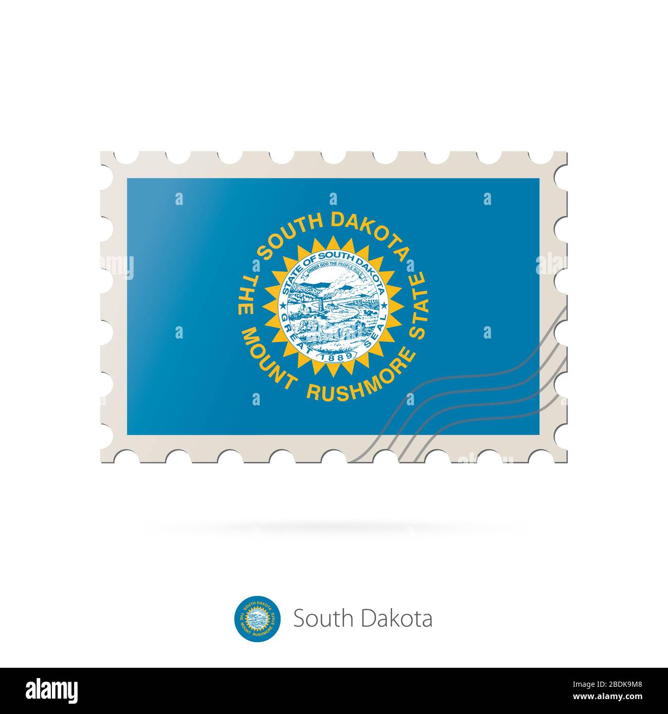 Postage stamp with the image of South Dakota state flag. South Dakota ...