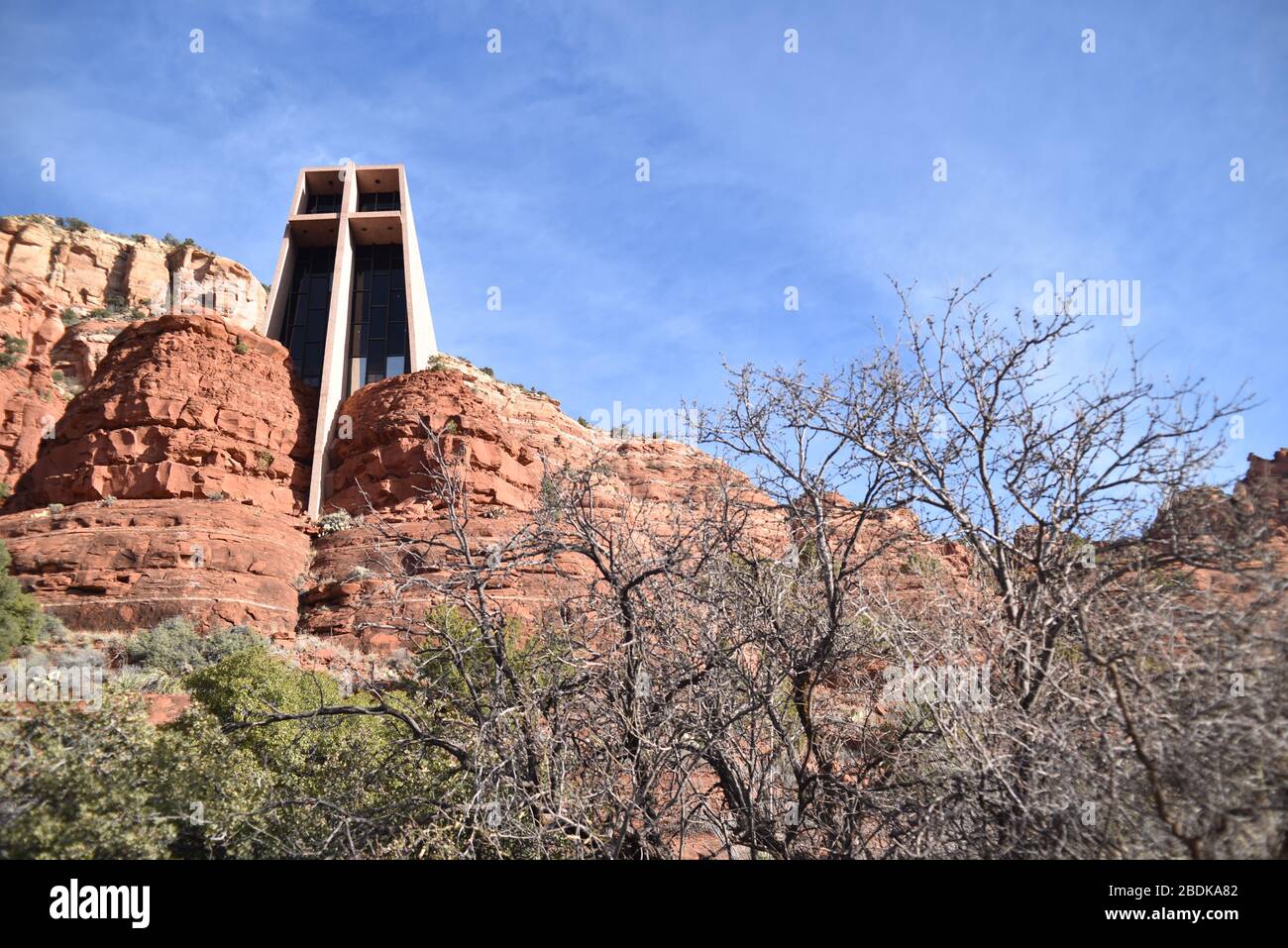 Sedona, Arizona. U.S.A. Dec. 31, 2019. The Chapel of the Holy Cross. A dream by Marguerite Brunswig Staude for this House of Worship completed in 1956 Stock Photo