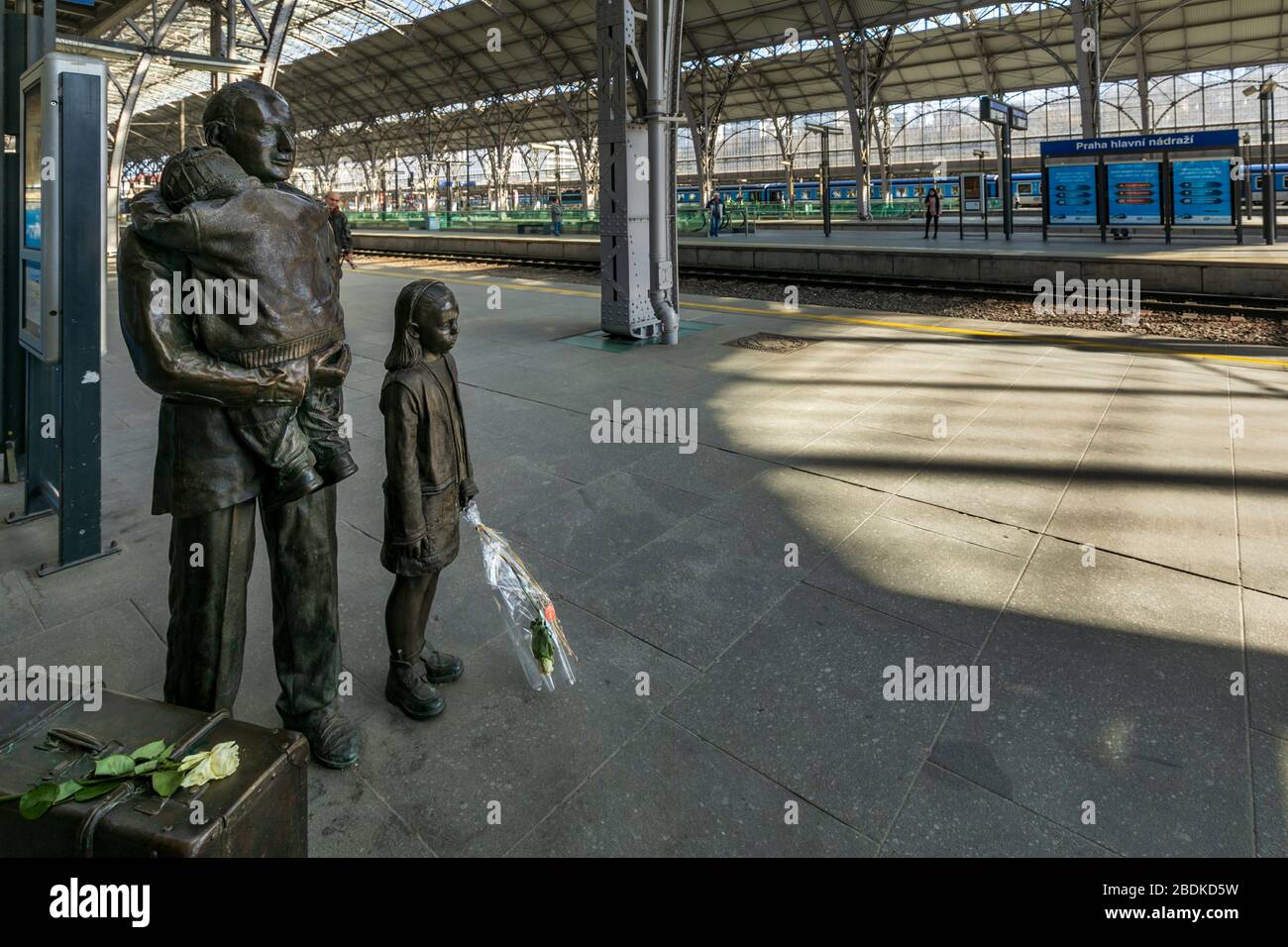 Bronze statue czechia family people at Prague main railway station or praha hlavni nadrazi, Prague, Czech Republic. Stock Photo