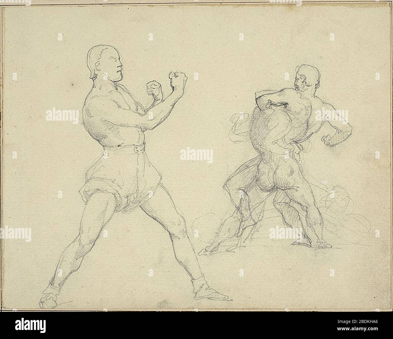 Géricault - Boxer Facing Right and Two Men Wrestling, 1818-1819. Stock Photo