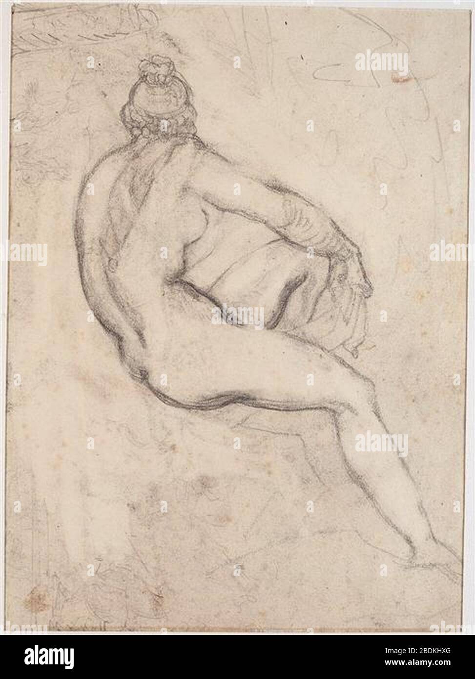 Géricault - Femme nue assise vue de dos, NI805verso;AI2126verso. Stock Photo
