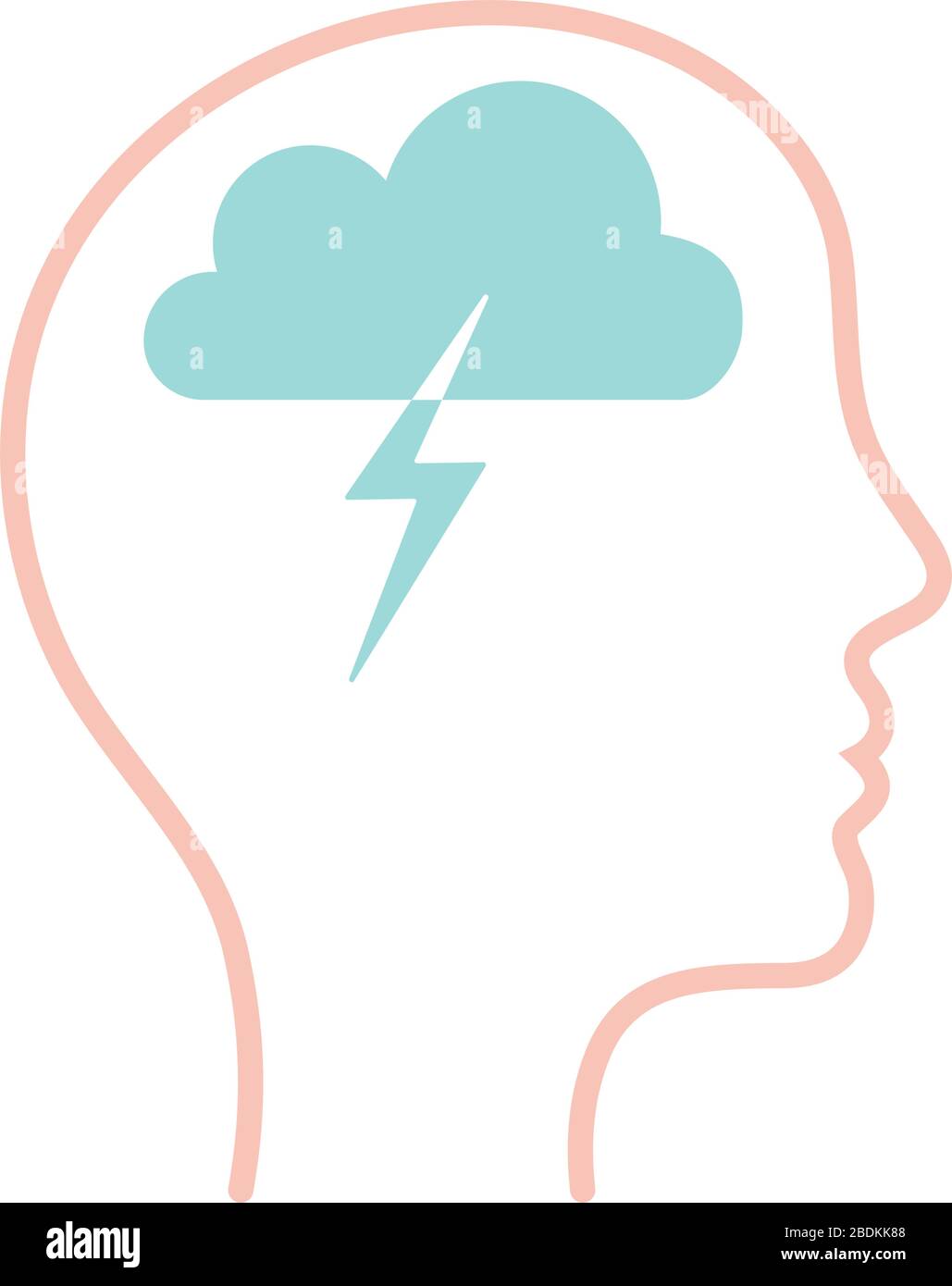 cloud with thunder inside human head line style icon vector design Stock Vector
