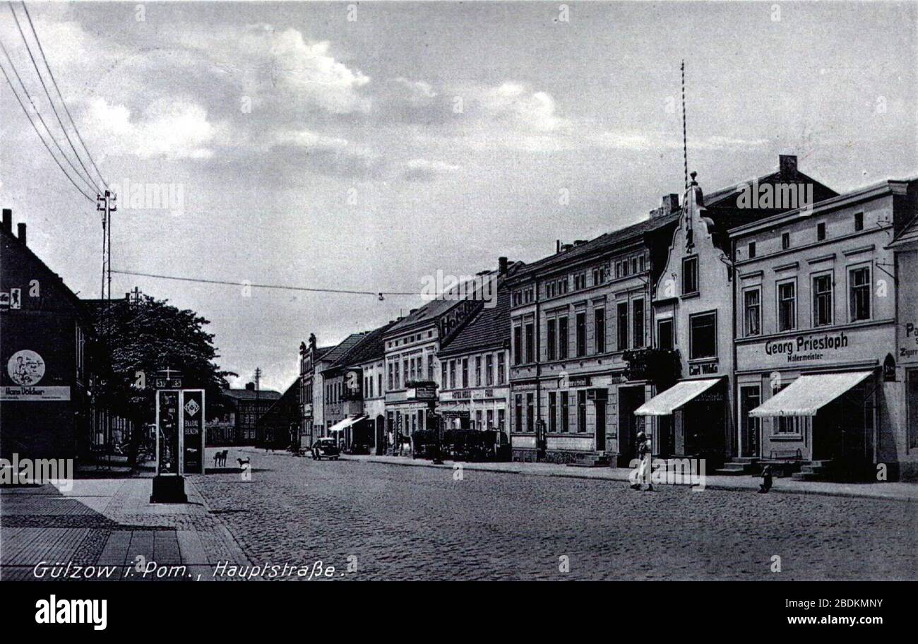 Gülzow in Pommern - Hauptstraße 1941-03-26. Stock Photo