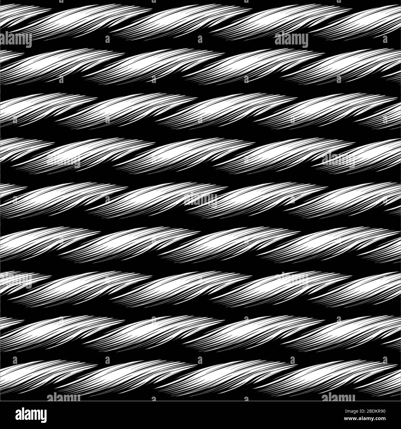 braided rope lines seamless pattern texture illustration in black and white, Can be tiled Stock Vector
