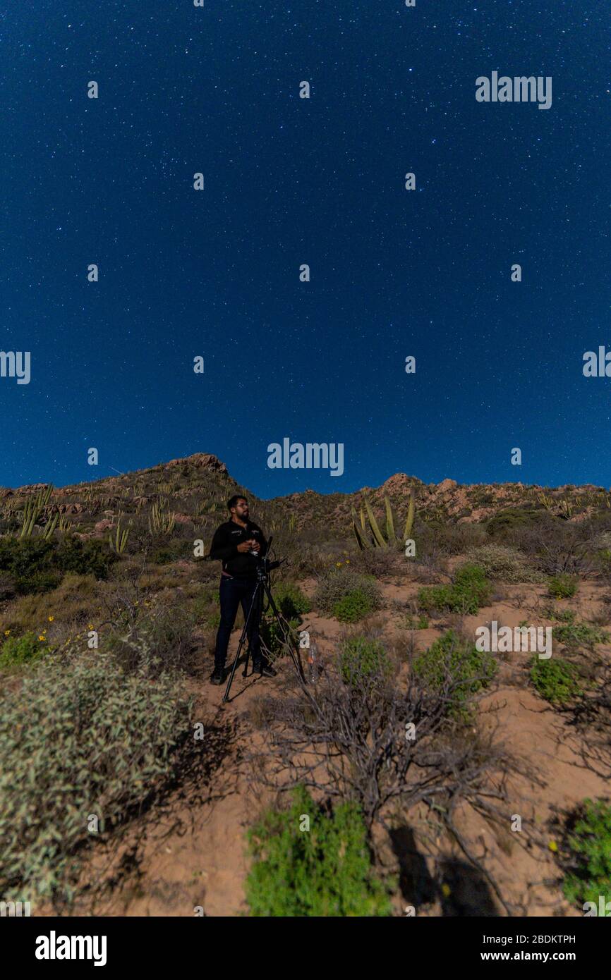 stars, starry night on el Colorado beach, Sonora Mexico. Sonora desert, very similar to the Arizona and Baja California desert. Gulf of California sea Stock Photo