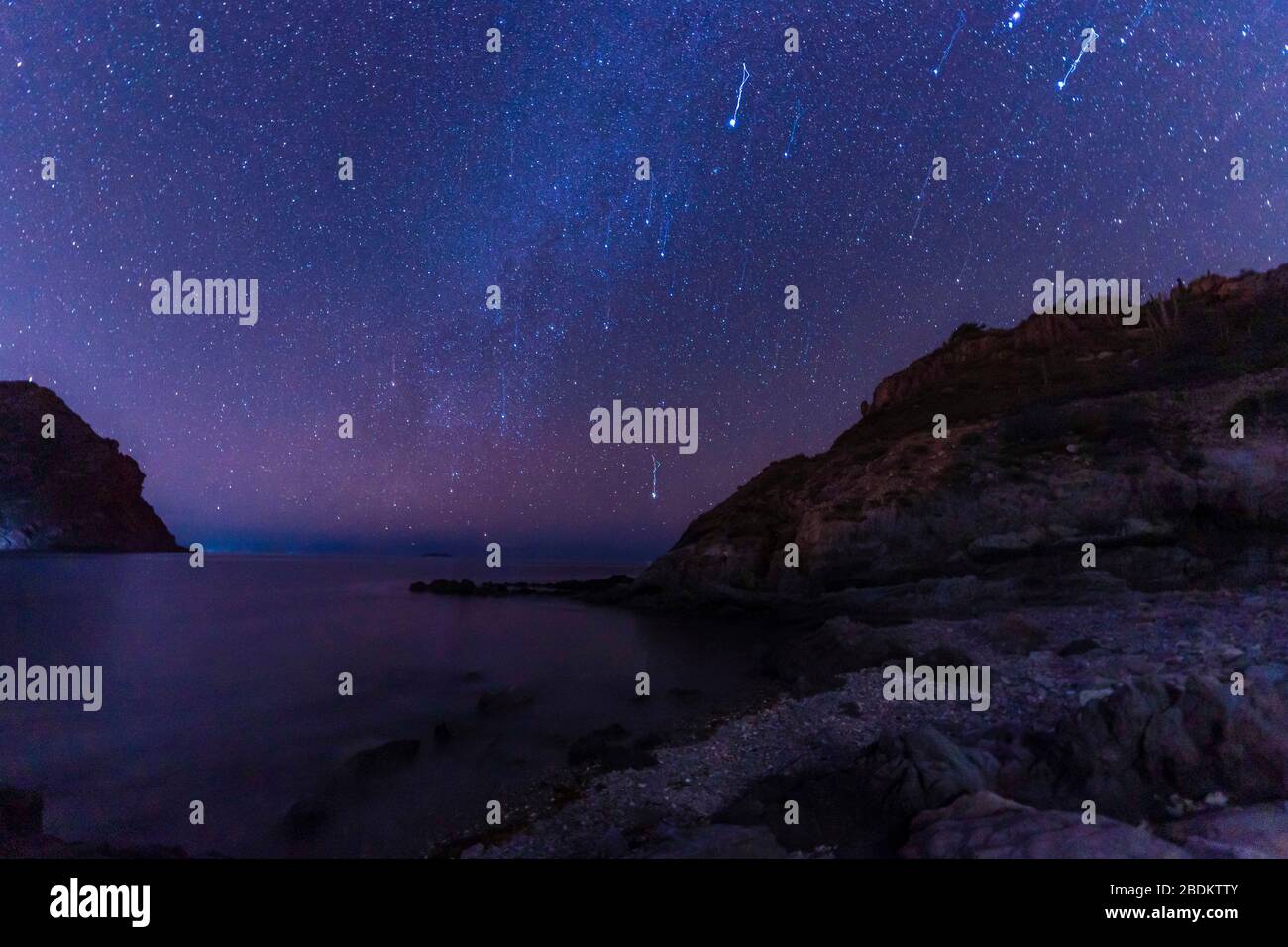 stars, starry night on el Colorado beach, Sonora Mexico. Sonora desert, very similar to the Arizona and Baja California desert. Gulf of California sea Stock Photo