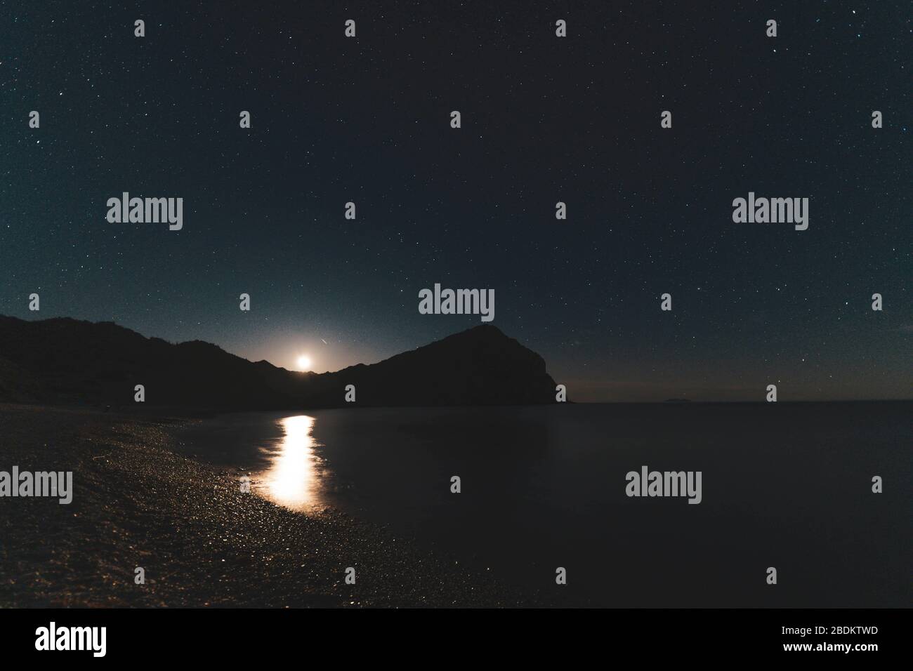 night of stars and moonlight on El Colorado beach, Sonora Mexico. Sonora desert, very similar to the Arizona and Baja California desert. Gulf of Calif Stock Photo