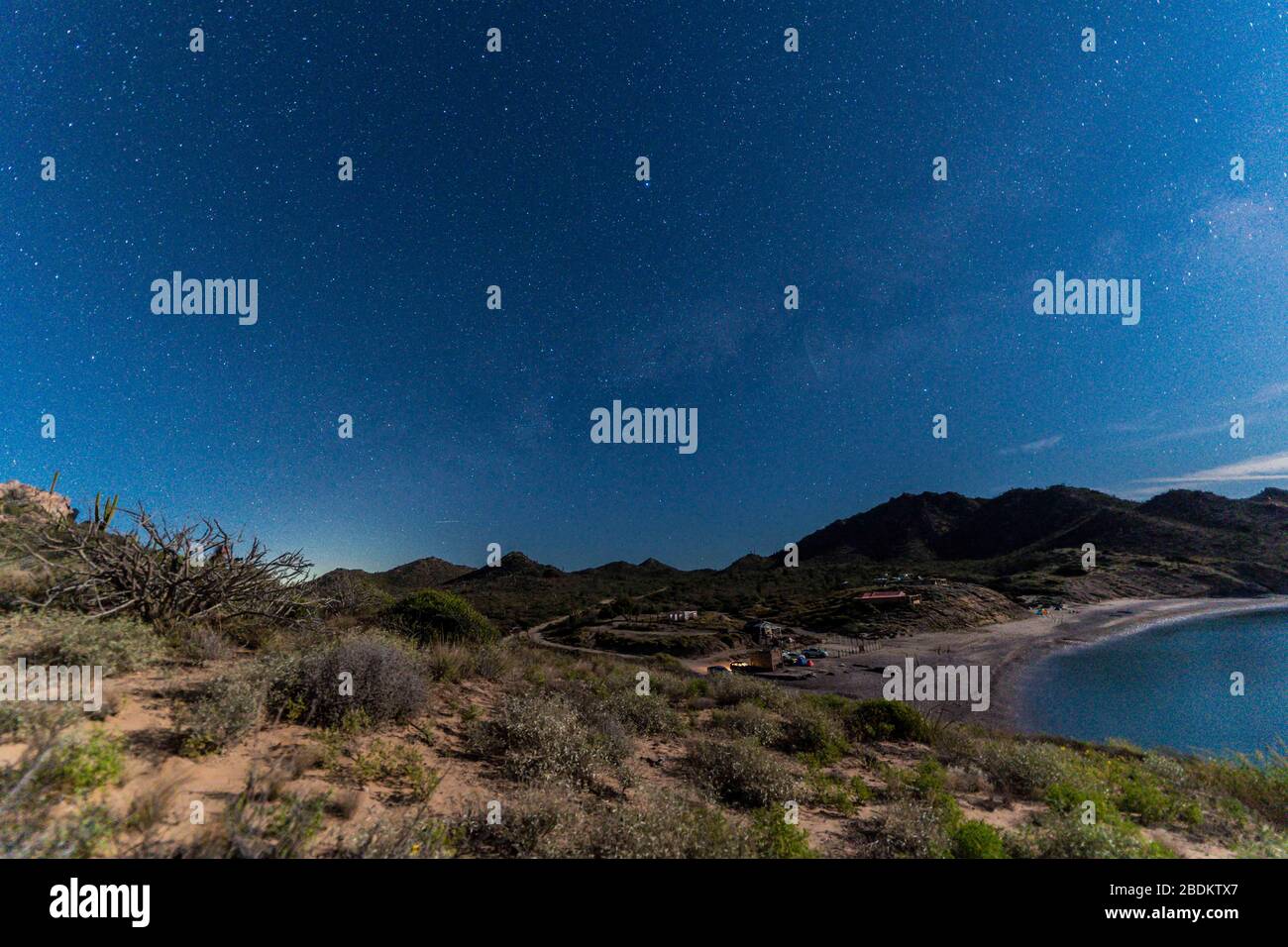 stars, starry night on el Colorado beach, Sonora Mexico. Sonora desert, very similar to the Arizona and Baja California desert. Gulf of California sea Stock Photo